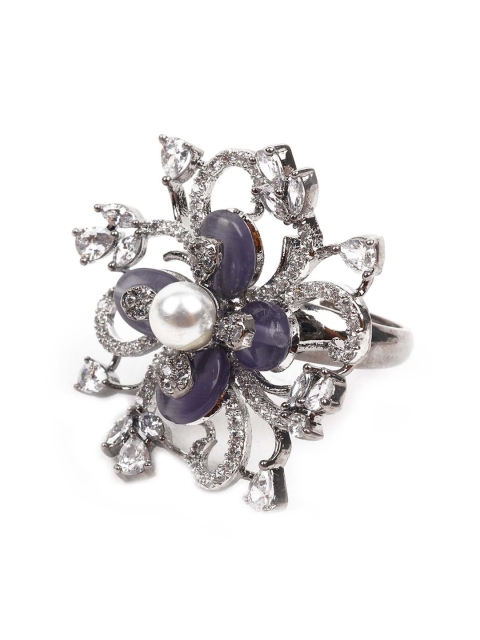 

ODETTE Silver-Toned Austrian Diamond Studded Ring