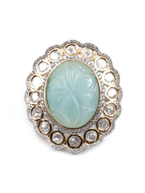 

ODETTE Silver -Toned Stone Studded Adjustable Finger Ring