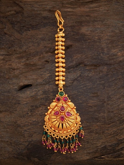

Kushal's Fashion Jewellery Gold toned Red & Green Stone & Beads Studded Mang Tikka