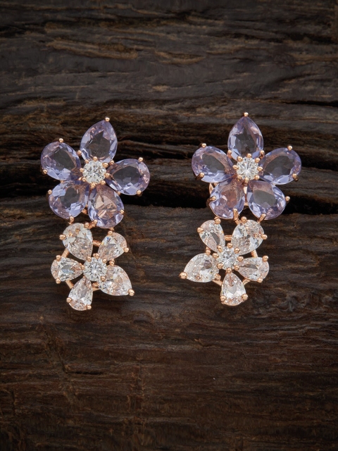

Kushal's Fashion Jewellery Women Rose Gold & Blue Floral Drop Earrings