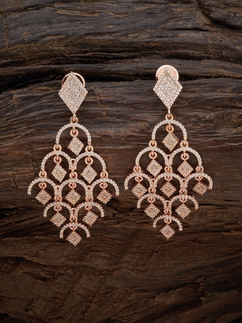 

Kushal's Fashion Jewellery White Rose-Gold Plated Geometric Cubic Zirconia Drop Earrings