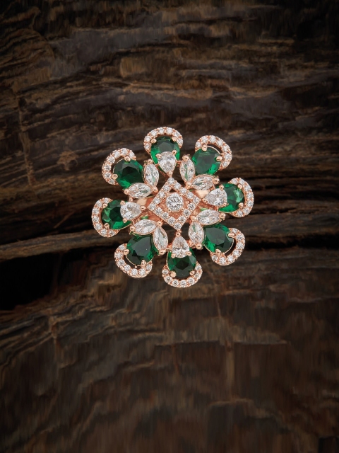 

Kushal's Fashion Jewellery Women Rose Gold-Plated Green CZ Studded Adjustable Finger