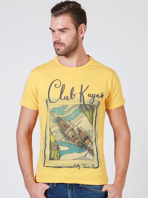 

Solly Jeans Co. by Allen Solly Men Yellow Printed Slim Fit Round Neck T-shirt