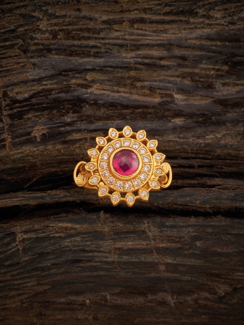 

Kushal's Fashion Jewellery 92.5 Silver Gold-Toned & Pink Stone-Studded Finger Ring