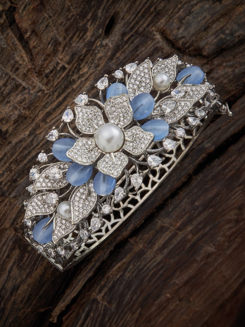 

Kushal's Fashion Jewellery Blue Rhodium-Plated With Sparkling Cubic Zirconia Bangle