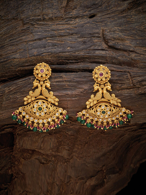

Kushal's Fashion Jewellery Red & Green Peacock Shaped Artificial Beads Drop Earrings