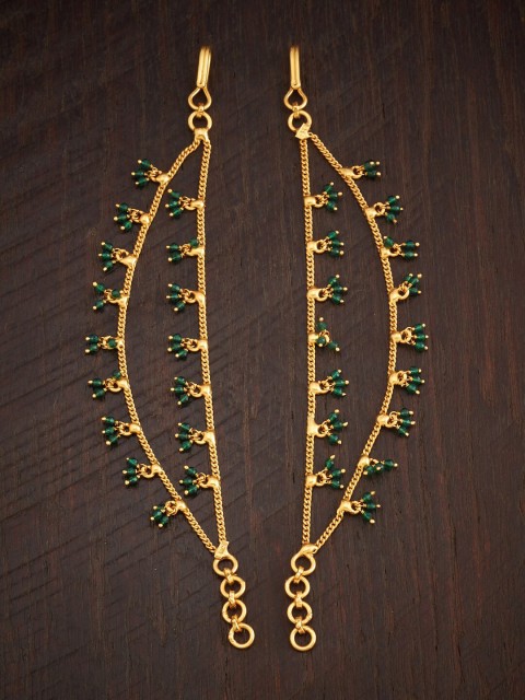 

Kushal's Fashion Jewellery Gold-Plated & Green Stone-Studded & Beaded Ear Chains