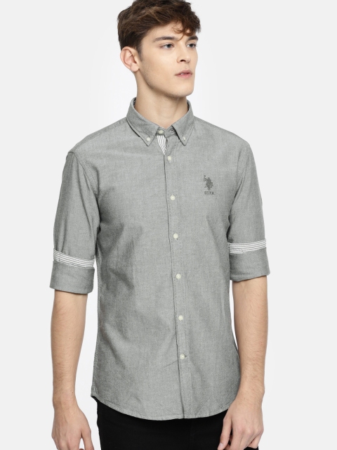 

U.S. Polo Assn. Men Grey Tailored Fit Solid Casual Shirt