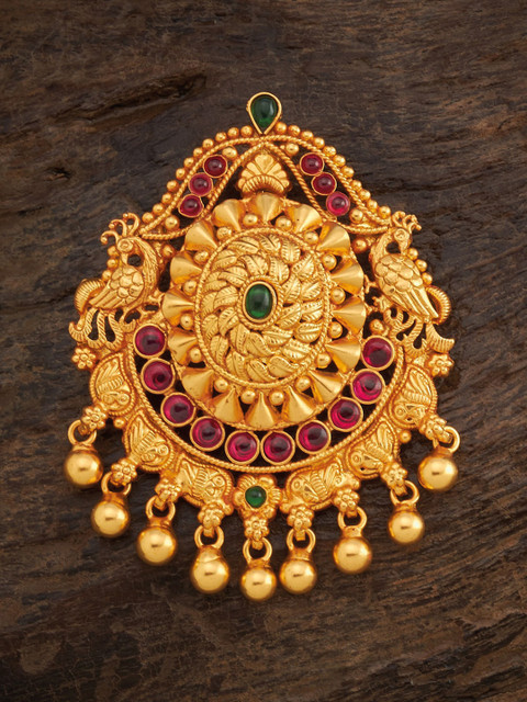 

Kushal's Fashion Jewellery Gold-Toned 925 Sterling Silver Stone Studded Peacock Pendant, Red