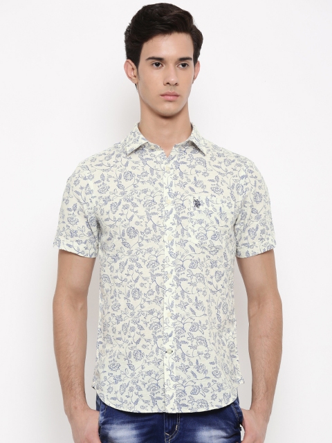 

U.S. Polo Assn. Men Off-White & Blue Tailored Fit Printed Casual Shirt