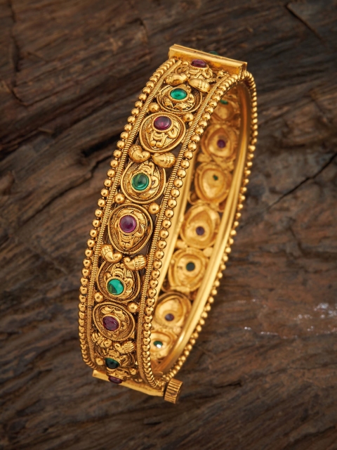 

Kushal's Fashion Jewellery Gold-Toned Red & Green Stone Studded Bangle