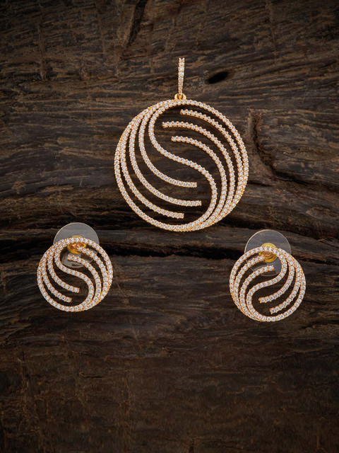 

Kushal's Fashion Jewellery Gold-Plated White CZ Stone Studded Pendant Jewellery Set