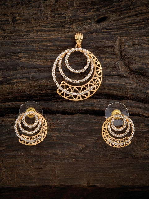 

Kushal's Fashion Jewellery Gold-Plated White CZ Studded Pendant Jewelery Set