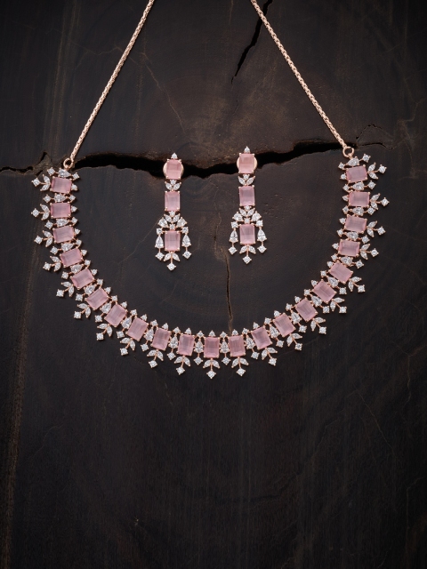 

Kushal's Fashion Jewellery Rose Gold-Plated Pink CZ-Studded & Beaded Jewellery Set