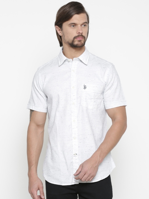 

U.S. Polo Assn. Men White Tailored Fit Self Design Casual Shirt