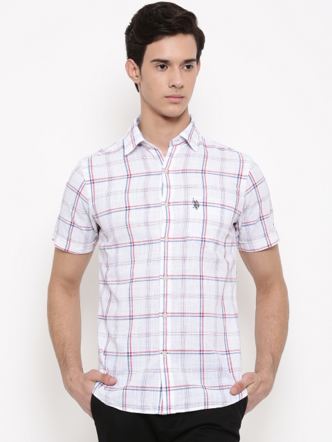 

U.S. Polo Assn. Men White & Red Tailored Fit Checked Casual Shirt