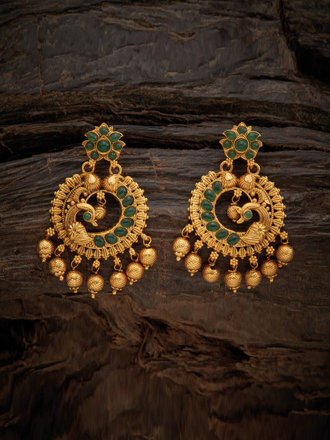

Kushal's Fashion Jewellery Green Peacock Shaped Drop Earrings