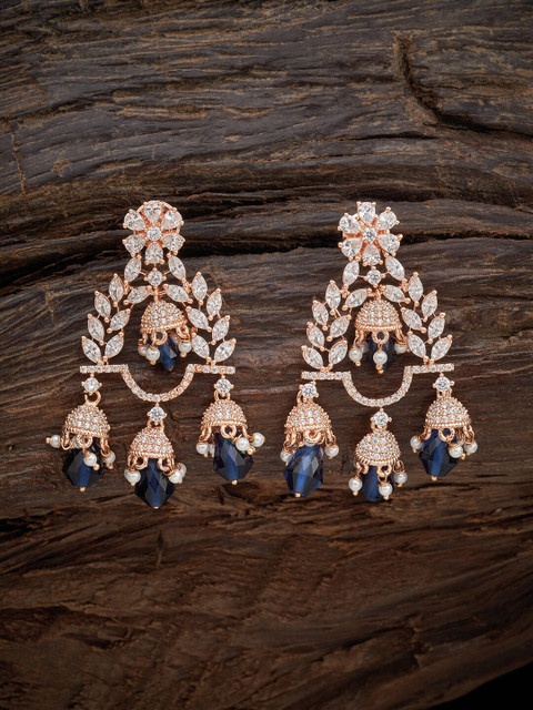 

Kushal's Fashion Jewellery Blue Leaf Shaped Drop Earrings