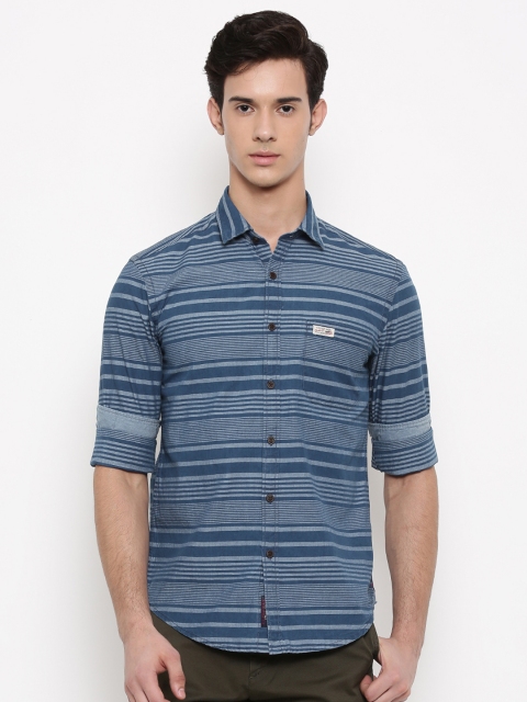 

U.S. Polo Assn. Men Blue Regular Fit Striped Casual Shirt