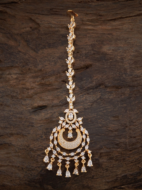 

Kushal's Fashion Jewellery Gold-Plated White Stone Studded Maangtikka