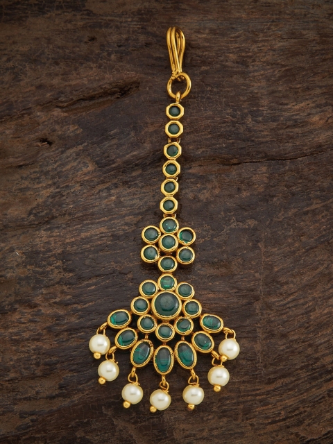 

Kushal's Fashion Jewellery Green Stone-Studded & Beaded Maang Tikka