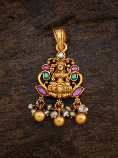 

Kushal's Fashion Jewellery Gold-Toned 925 Pure Silver Red Stone Studded Oxidized Pendant