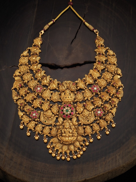 

Kushal's Fashion Jewellery Gold-Toned & Red Silver Gold-Plated Temple Necklace