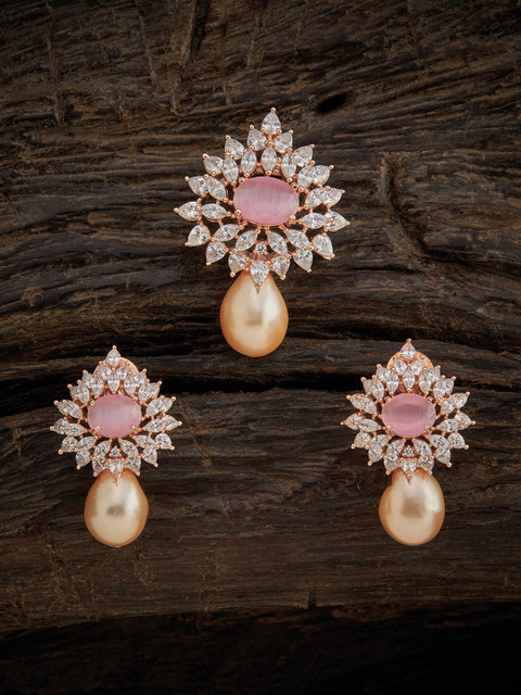 

Kushal's Fashion Jewellery Rose Gold-Plated Pink CZ Studded Jewellery Set