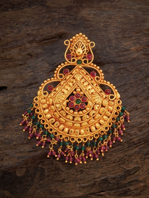 

Kushal's Fashion Jewellery Gold-Plated Red & Green Embellished Pendant