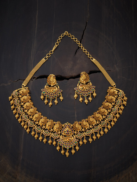 

Kushal's Fashion Jewellery Gold-Toned & Red Stone-Studded Jewellery Set