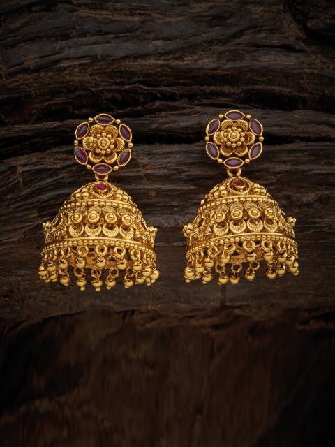 

Kushal's Fashion Jewellery Red Dome Shaped Jhumkas Earrings