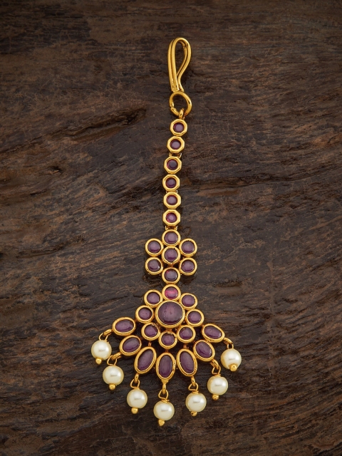 

Kushal's Fashion Jewellery Red & Gold Artificial Stones and Beads Studded Maang Tikka