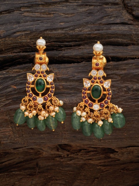 

Kushal's Fashion Jewellery Green Peacock Shaped Drop Earrings