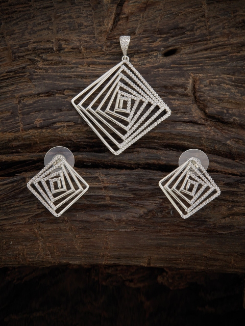 

Kushal's Fashion Jewellery Rhodium-Plated Silver-Toned & White CZ Studded Jewellery Set