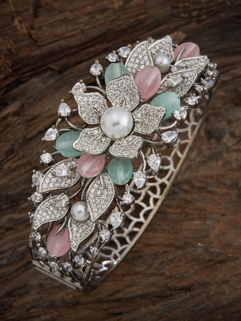 

Kushal's Fashion Jewellery Women Silver-Toned & Pink Rhodium-Plated Bangle-Style Bracelet
