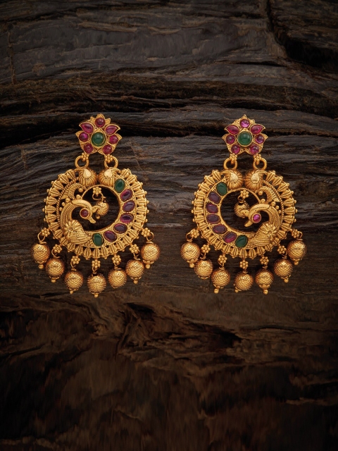 

Kushal's Fashion Jewellery Red Peacock Shaped Drop Earrings
