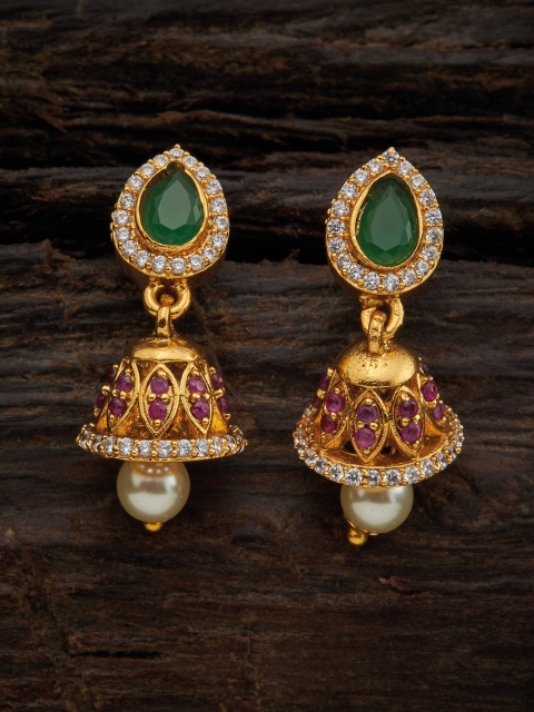 

Kushal's Fashion Jewellery Red & Green Teardrop Shaped Jhumkas Earrings