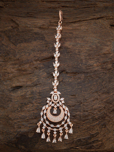 

Kushal's Fashion Jewellery Rose Gold-Plated White CZ Studded Maang Tikka