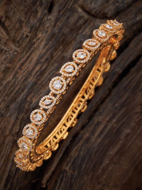 

Kushal's Fashion Jewellery Gold-Plated White Stone Studded Kada Bangle