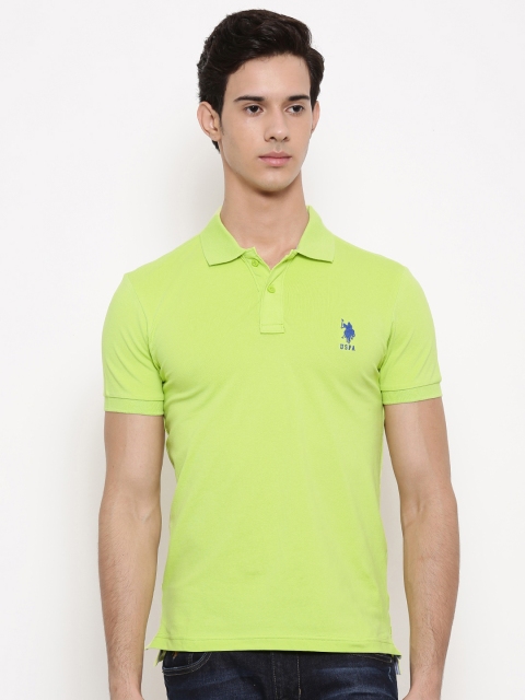 

U.S. Polo Assn. Men Lime Green Solid Polo Collar T-shirt