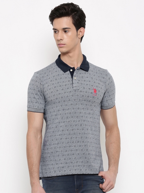 

U.S. Polo Assn. Men Blue Self Design Polo Collar T-shirt