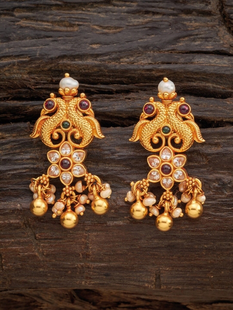 

Kushal's Fashion Jewellery Red Peacock Shaped Drop Earrings