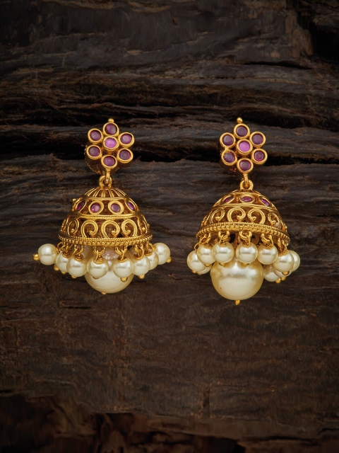 

Kushal's Fashion Jewellery Red Dome Shaped Jhumkas Earrings
