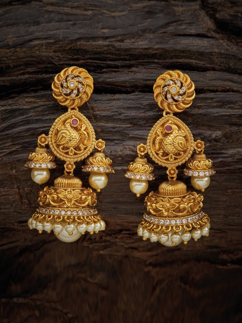 

Kushal's Fashion Jewellery Green Peacock Shaped Jhumkas Earrings