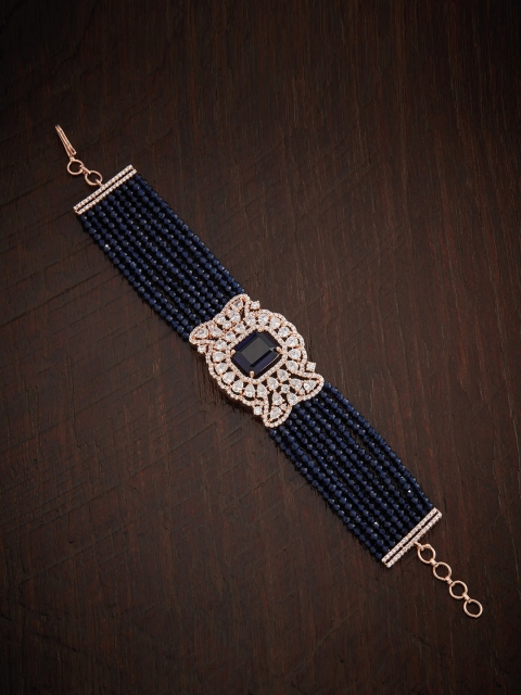 

Kushal's Fashion Jewellery Women Navy Blue & White Cubic Zirconia Rose Gold-Plated Wraparound Bracelet