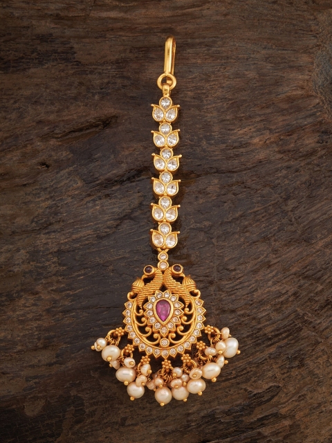 

Kushal's Fashion Jewellery Gold-Tone & Red Stone-Studded & Beaded Maang Tikka