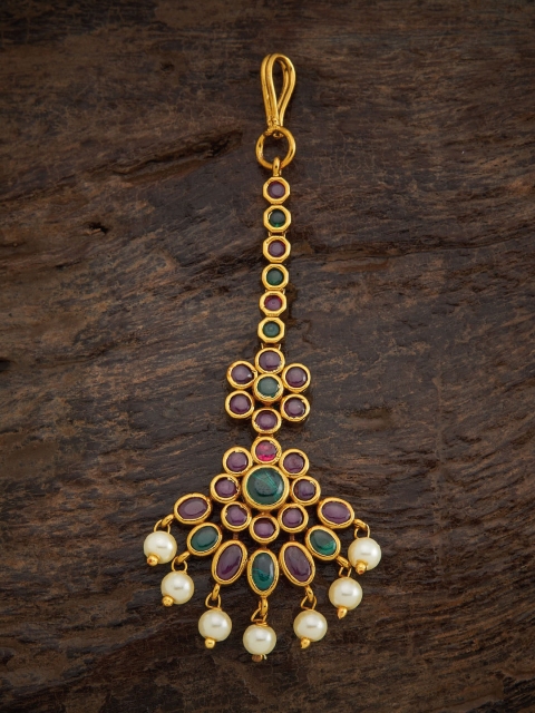 

Kushal's Fashion Jewellery Red & Green Stone-Studded Manng Tikka