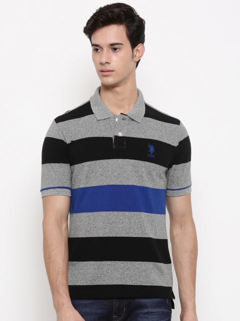 

U.S. Polo Assn. Men Grey & Black Striped Polo Collar T-shirt