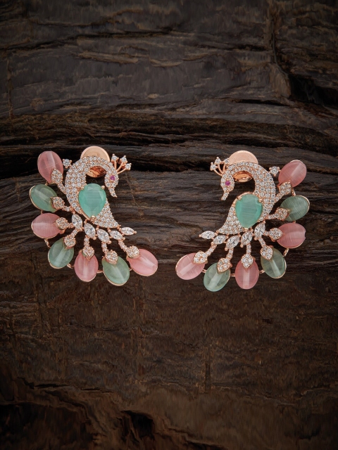 

Kushal's Fashion Jewellery Pink & Green Peacock Shaped Studs Earrings