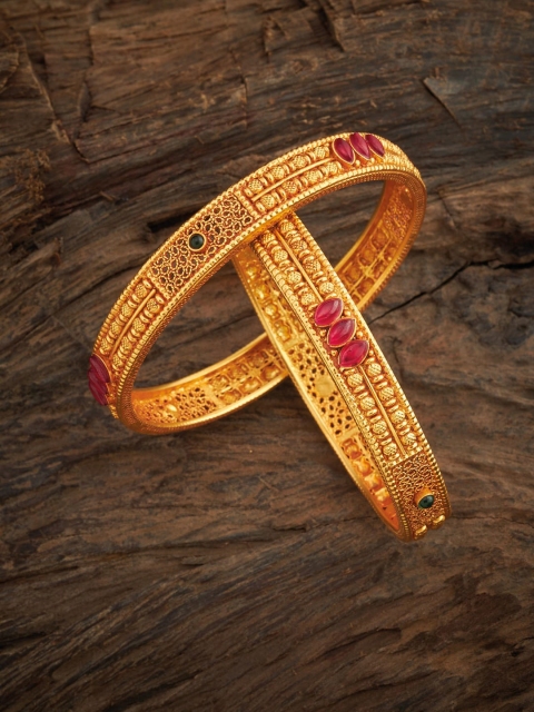 

Kushal's Fashion Jewellery Set Of 2 Gold-Toned Stone Studded Bridal Bangle, Red